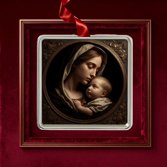 Ornamento De Metal “Circle of Light: Madonna and Child”Ornament (Criador carregado)