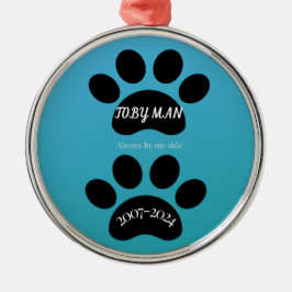 Ornamento De Metal Circle of Love Teal Blue Paw Print 