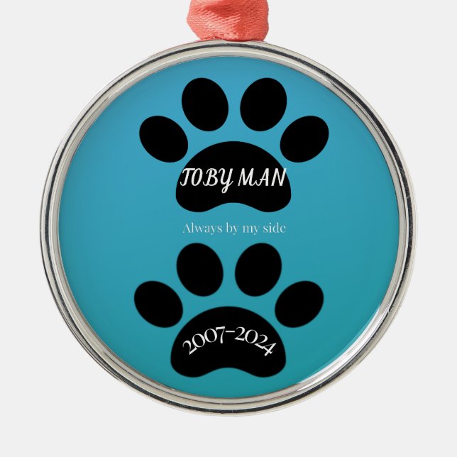 Ornamento De Metal Circle of Love Teal Blue Paw Print  (Frente)
