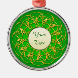 Ornamento De Metal Círculo Branco do Círculo Dourado com Texto Verde