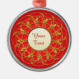 Ornamento De Metal Círculo Branco do Círculo Dourado com Texto Vermel