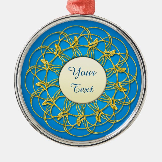 Ornamento De Metal Círculo Dourado com Círculo Branco com Texto (Frente)