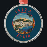 Ornamento De Metal Círculo Retrovisso da Espanha Ibiza<br><div class="desc">Ibiza retro vetor viagem design. Ibiza é uma das ilhas Baleares,  um arquipélago de Espanha no Mar Mediterrâneo.</div>