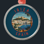 Ornamento De Metal Círculo Retrovisso da Espanha Ibiza<br><div class="desc">Ibiza retro vetor viagem design. Ibiza é uma das ilhas Baleares,  um arquipélago de Espanha no Mar Mediterrâneo.</div>