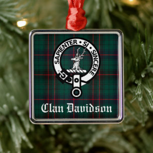 Ornamento De Metal Clan Davidson Crest Crachá e Tartan personalizável