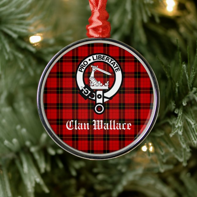 Ornamento De Metal Clan Wallace Crest Crachá e Tartan personalizados (Árvore)