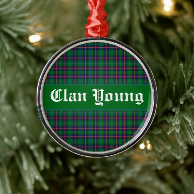 Ornamento De Metal Clan Young Tartan Xadrez Personalizada (Árvore)