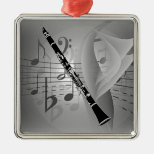 Ornamento De Metal Clarinete com acentos musicais