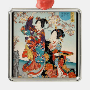 Ornamento De Metal Clássico ukiyo-e vintage duas geishas arte Utagawa