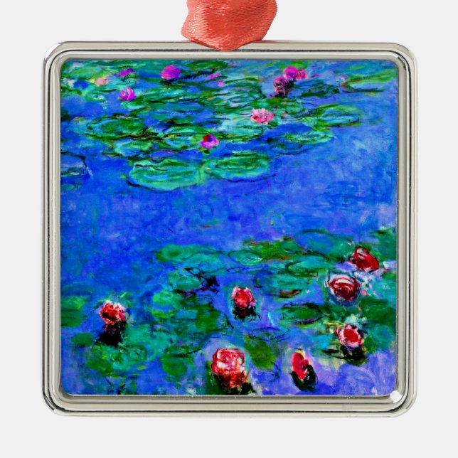 Ornamento De Metal Claude Monet art: Lírios d'água (vermelho) (Frente)