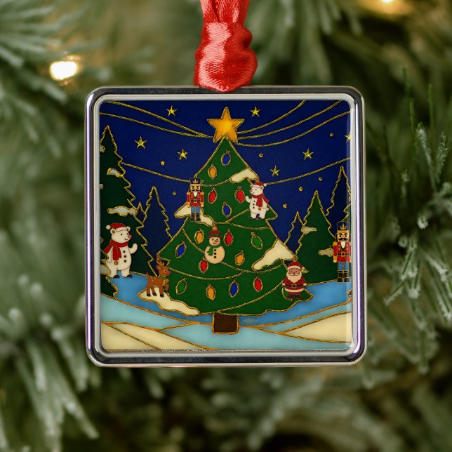 Ornamento De Metal Cloisonne Art Whimsical Forest Classic Christmas  (Árvore)