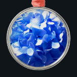 Ornamento De Metal Cobalt Blue Hydrangea<br><div class="desc">Foto romântica de azul-cobalto-roxa-hydrangea, de H Cooper</div>