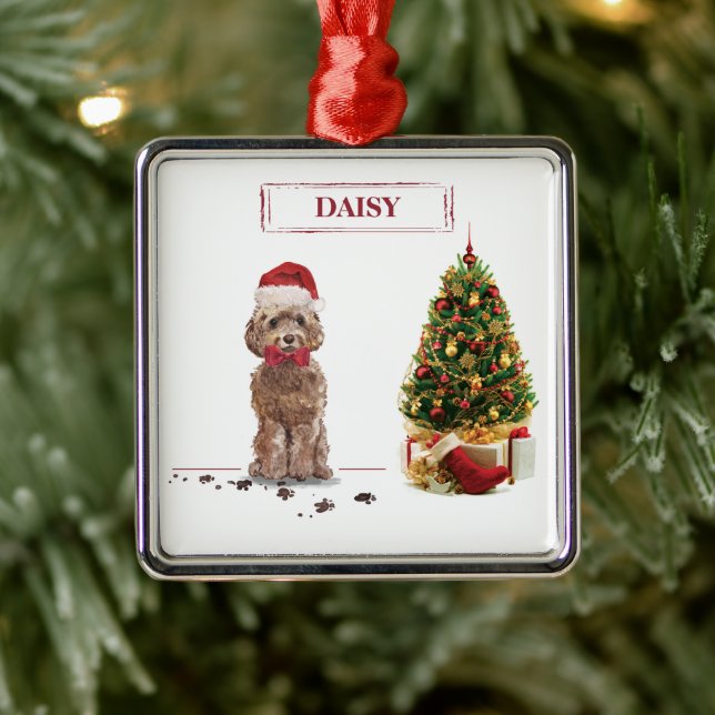 Ornamento De Metal Cockapoo Marrom Engraçado Natal Cachorro e Árvore (Árvore)