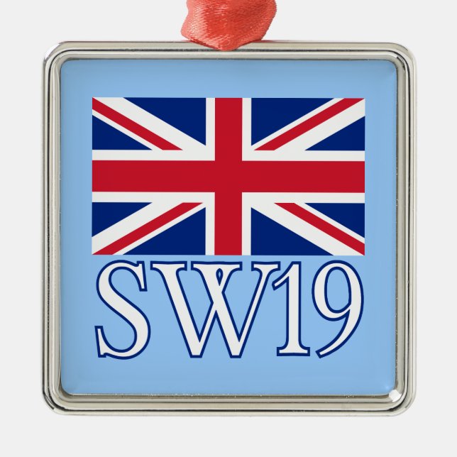 Ornamento De Metal Código postal SW19 de Londres com Union Jack (Frente)