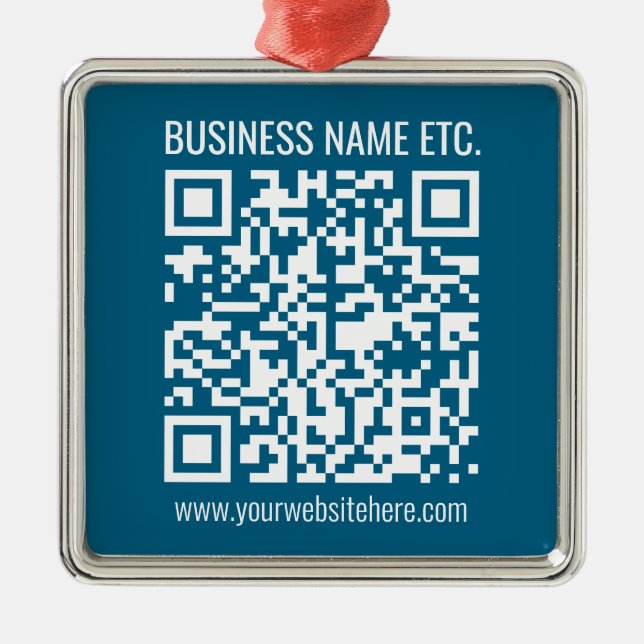 Ornamento De Metal Código QR azul oceânico editável (Frente)