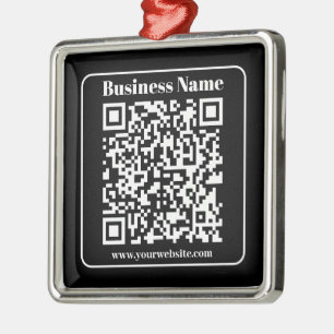 Ornamento De Metal Código QR editável Preto e Branco Estilo Retro Mod