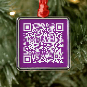 Ornamento De Metal Código QR instantâneo com URL do seu site Roxo