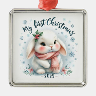 ORNAMENTO DE METAL COELHINHO BONITO PARA O MEU PRIMEIRO NATAL