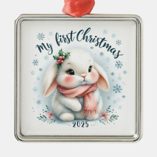 ORNAMENTO DE METAL COELHINHO BONITO PARA O MEU PRIMEIRO NATAL