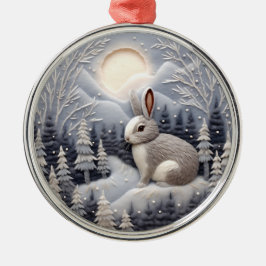 Ornamento De Metal Coelho 3D no Natal da Floresta de Neve