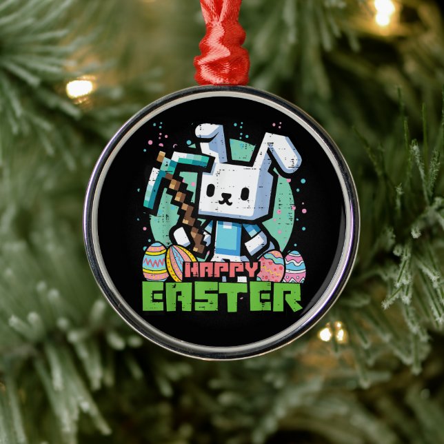 Ornamento De Metal Coelho Feliz de Páscoa Jogo Pixel  (Árvore)