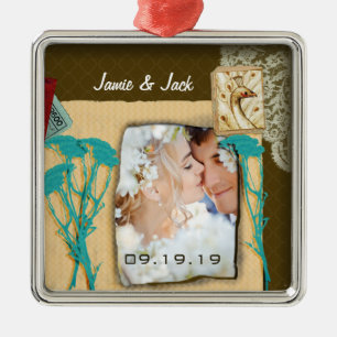 Ornamento De Metal Colagem de Fotografias Vintage Personalizada