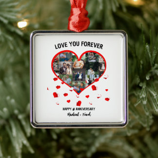 Ornamento De Metal Colagem de Fotos do Coração do Aniversário de Casa