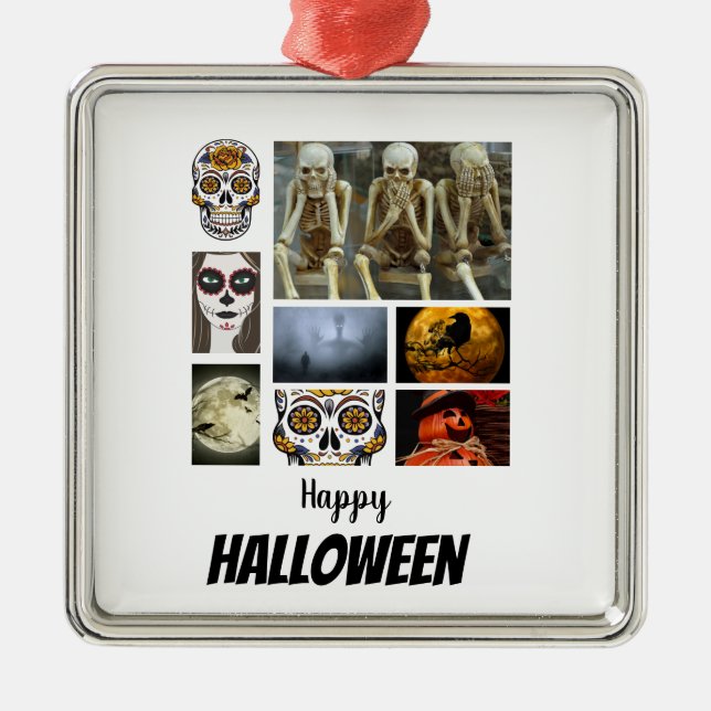 Ornamento De Metal Colagem de Fotos Personalizada do Halloween 8 (Frente)