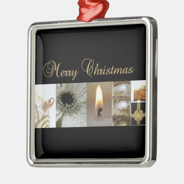 Ornamento De Metal Colagem de Natal Preta, Branca e Dourada (Esquerda)