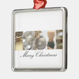 Ornamento De Metal Colagem de Natal Preta, Branca e Dourada