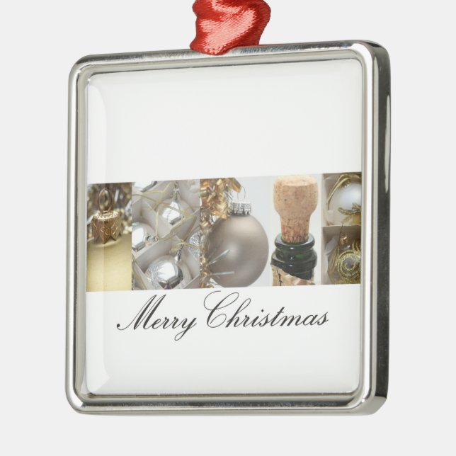 Ornamento De Metal Colagem de Natal Preta, Branca e Dourada (Esquerda)