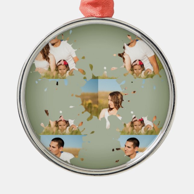 Ornamento De Metal Colagem simples e elegante de fotos em círculo per (Frente)
