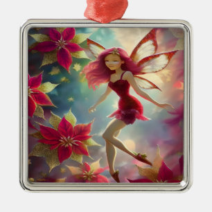 Ornamento De Metal Coleção de Fadas de Natal - Cabelo Vermelho Rosa