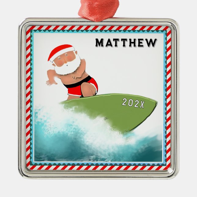 Ornamento De Metal Colecionável de Natal de Surf (Frente)