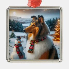 Ornamento De Metal Collie Holiday