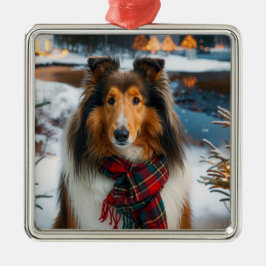 Ornamento De Metal Collie Holiday