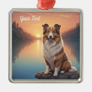 Ornamento De Metal Collie junto ao lago
