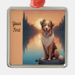 Ornamento De Metal Collie Pastor pelo Lago