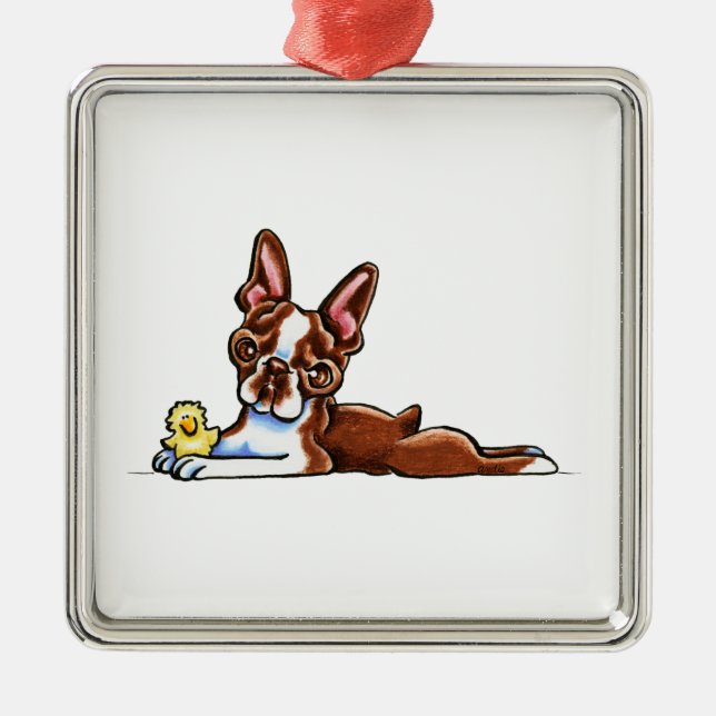 Ornamento De Metal Colored Boston Terrier (Frente)