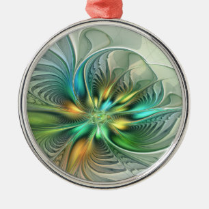 Ornamento De Metal Colorida Fantasy Abstrato Flor Arte Fractal