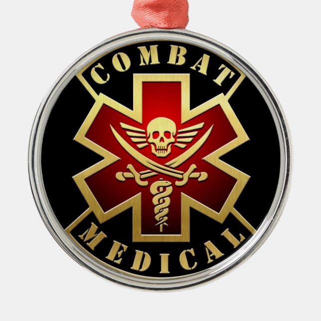 Ornamento De Metal Combate ao crânio e espadas médicas (Frente)