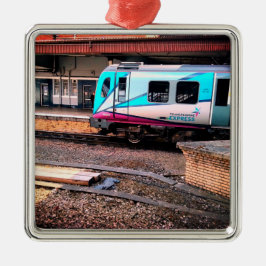 Ornamento De Metal Comboio azul-claro e branco