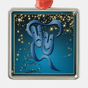 Ornamento De Metal Comédia Tragédia Azul Teatro Máscara Azul Natal