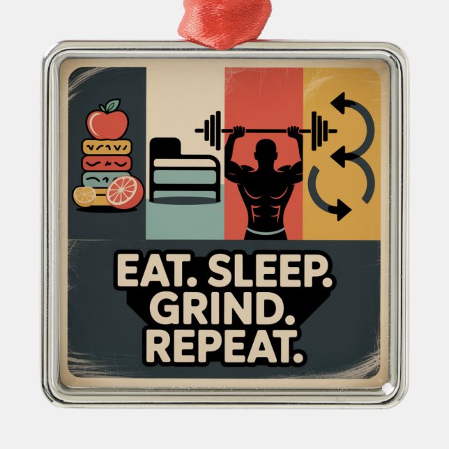Ornamento De Metal Comer. Dormir. Trabalhar. Repetir (Frente)