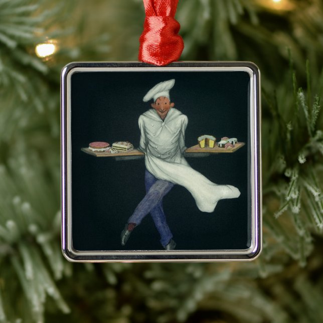 Ornamento De Metal Comidas de vindima, padeiro com pastelaria (Árvore)