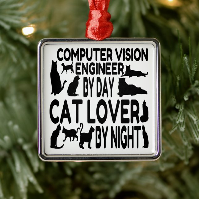 Ornamento De Metal Computer Vision Engineer Loves Cats (Árvore)