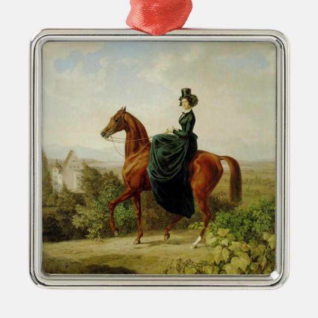 Ornamento De Metal Condessa em Horseback (Cavalo Marrom Elegante) (Frente)