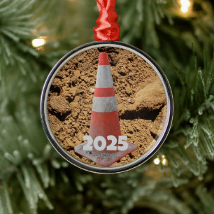 Ornamento De Metal Cone de Construção Laranja e Branca, Sujeira