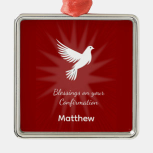 Ornamento De Metal Confirmação Desenho Religioso Pombo Vermelho Raios