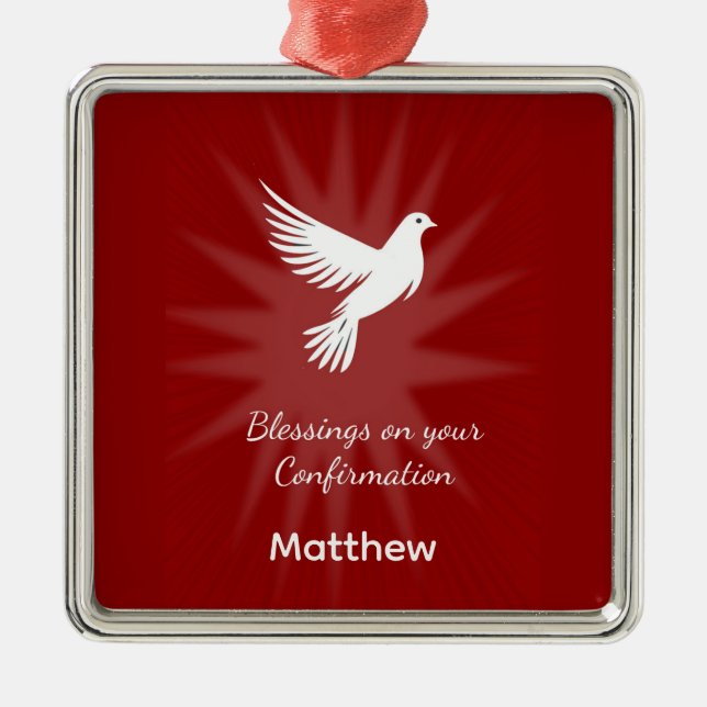 Ornamento De Metal Confirmation Religious Red Dove Rays Design (Frente)